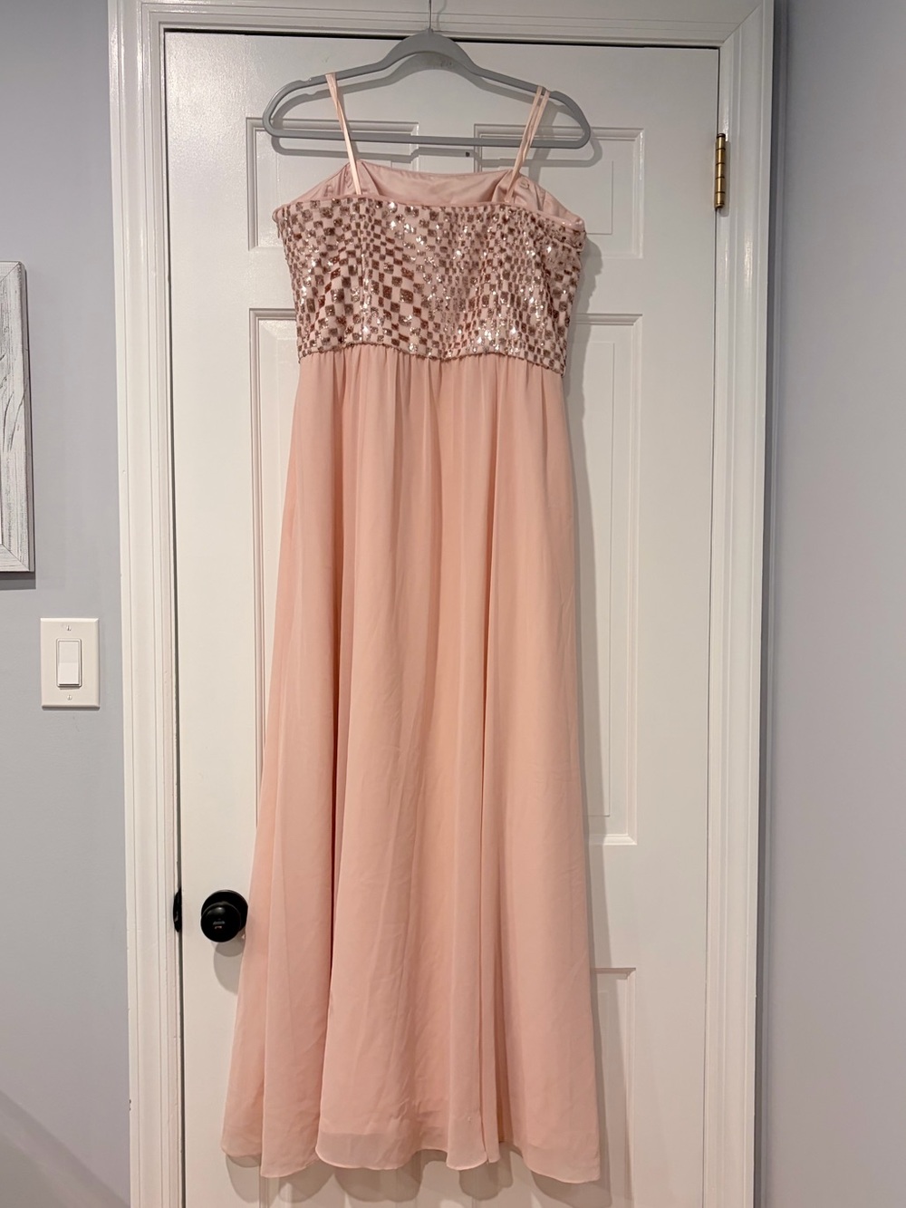 Lauren Ralph Lauren Evening Blush Pink Sequin Chiffon Gown Size 14 - Picture 4 of 11